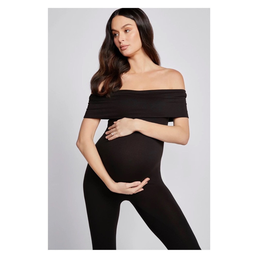 Off-Shoulder Black Maternity Jumpsuit